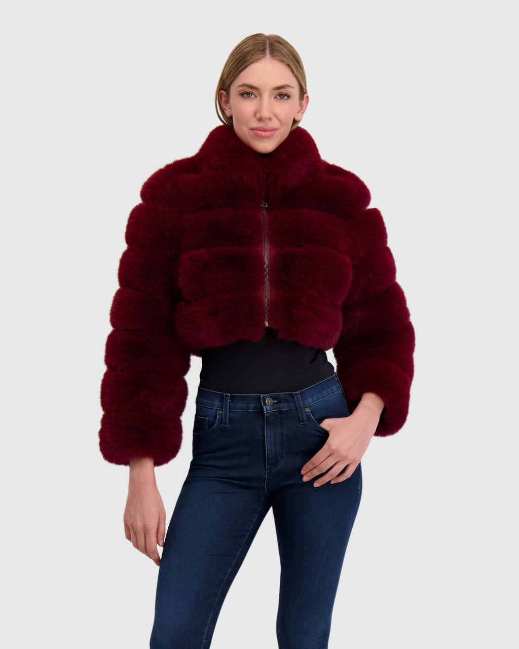 FUR-FREE FOX (FAUX FUR) BOLERO - WINE