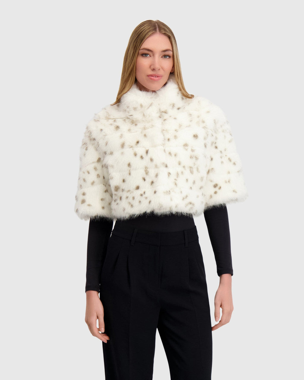 FUR-FREE FOX (FAUX FUR) BOLERO - WHITE/BLACK SPOTTED