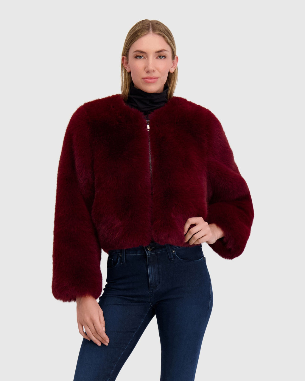 FUR-FREE FOX (FAUX FUR) BOLERO - WINE