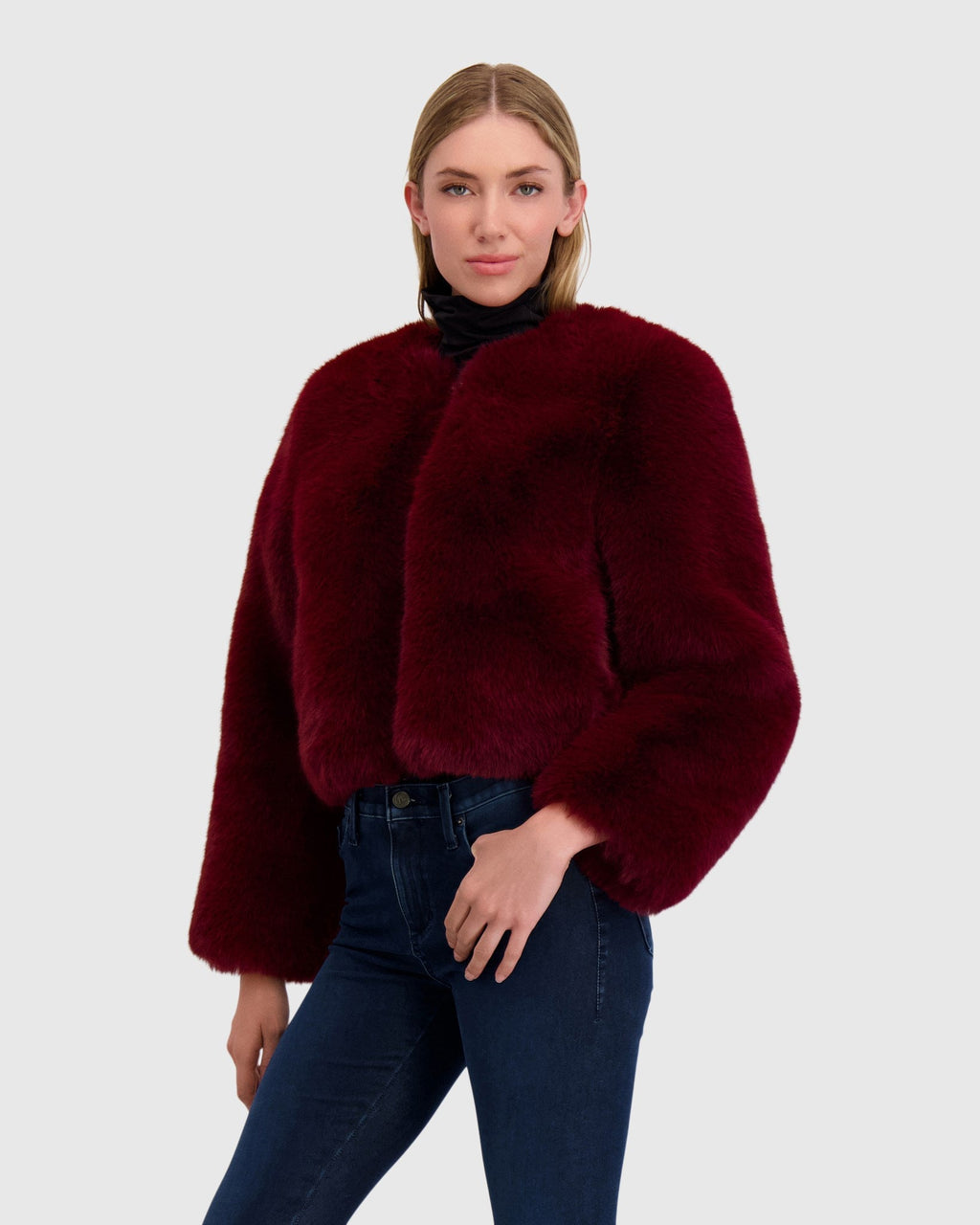 FUR-FREE FOX (FAUX FUR) BOLERO - WINE