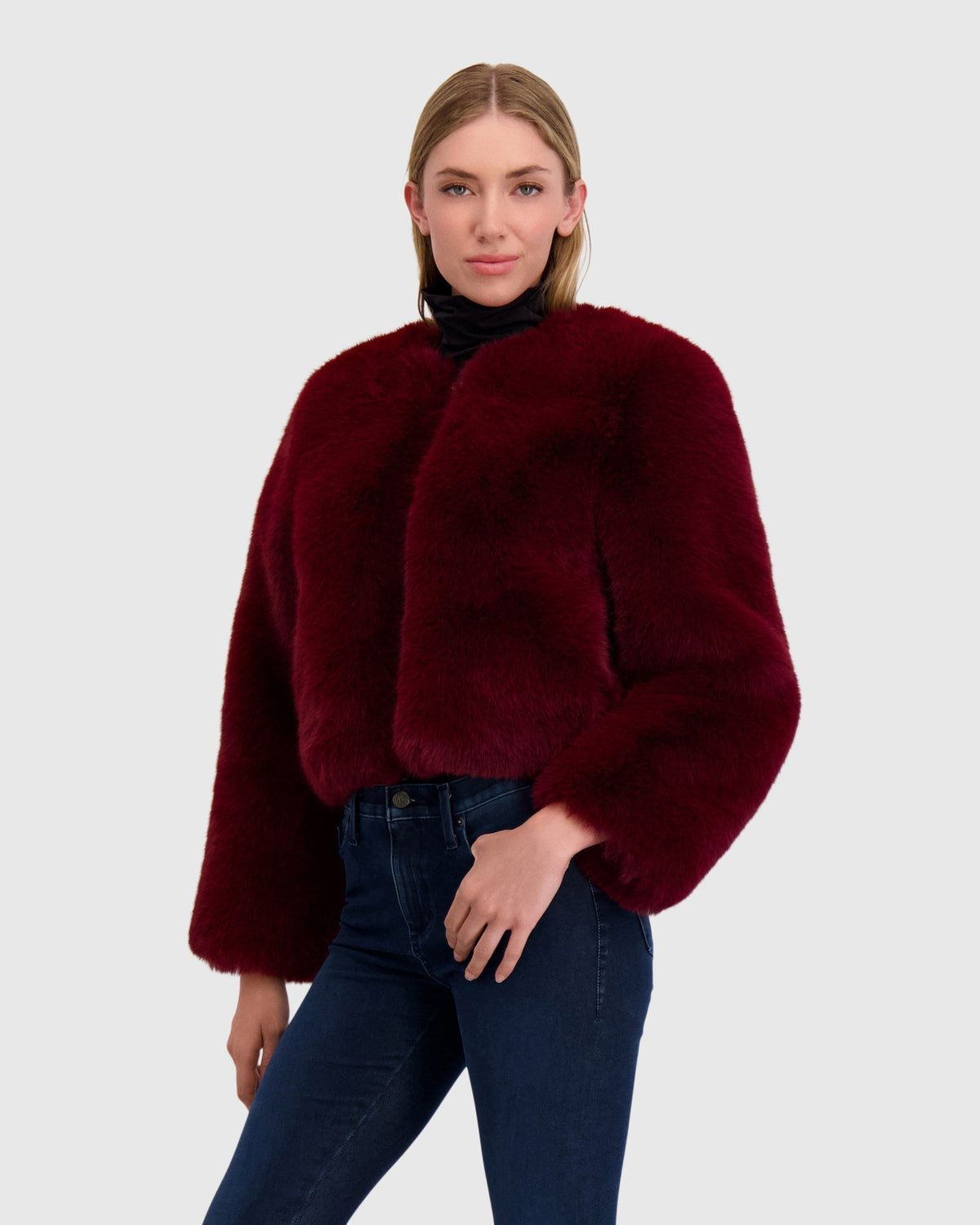 FUR-FREE FOX (FAUX FUR) BOLERO - WINE