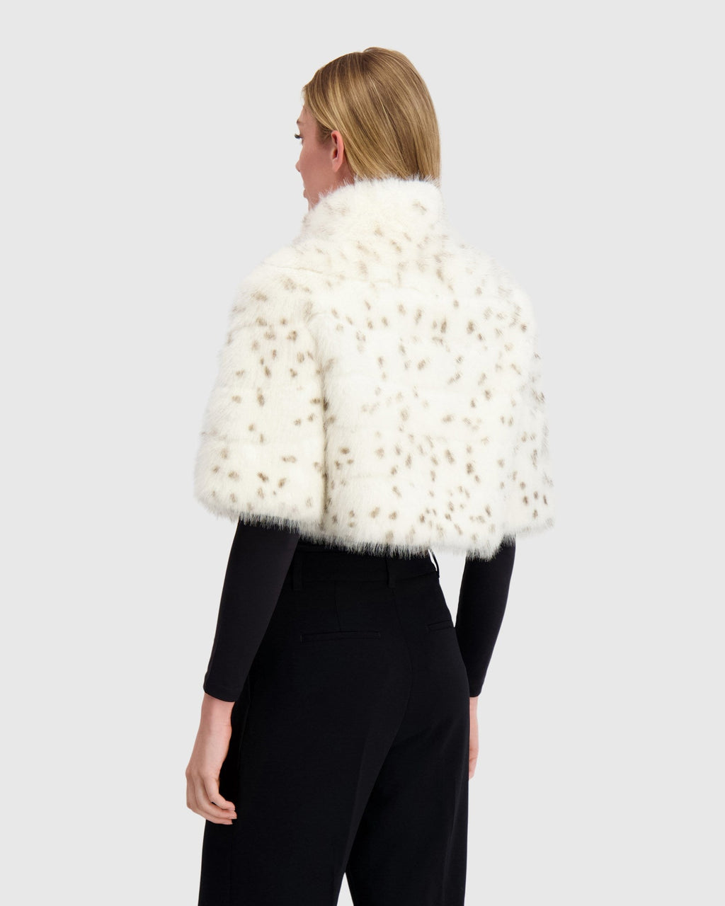 FUR-FREE FOX (FAUX FUR) BOLERO - WHITE/BLACK SPOTTED