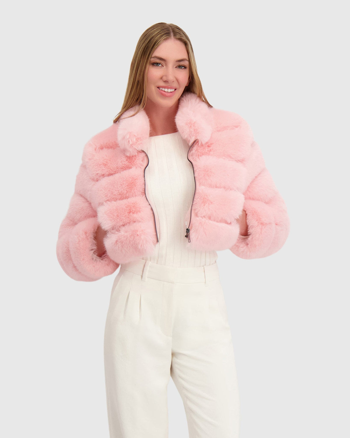 FUR-FREE FOX (FAUX FUR) BOLERO - PINK
