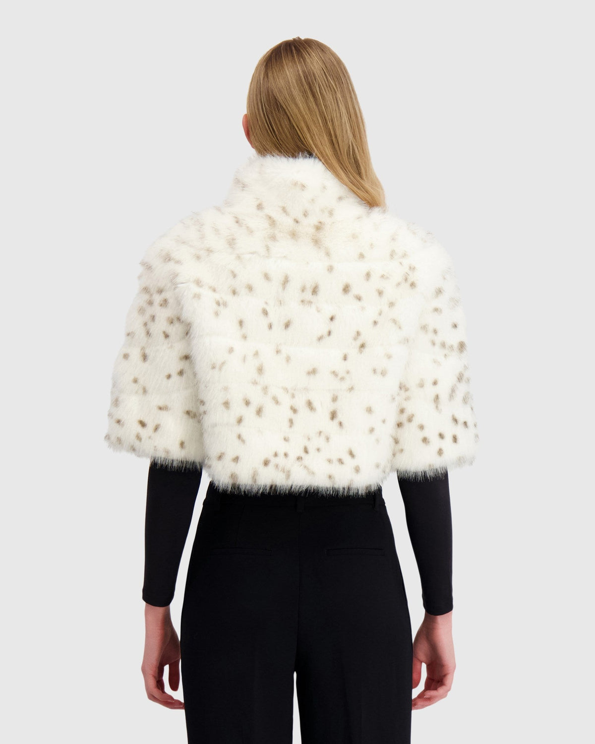 FUR-FREE FOX (FAUX FUR) BOLERO - WHITE/BLACK SPOTTED