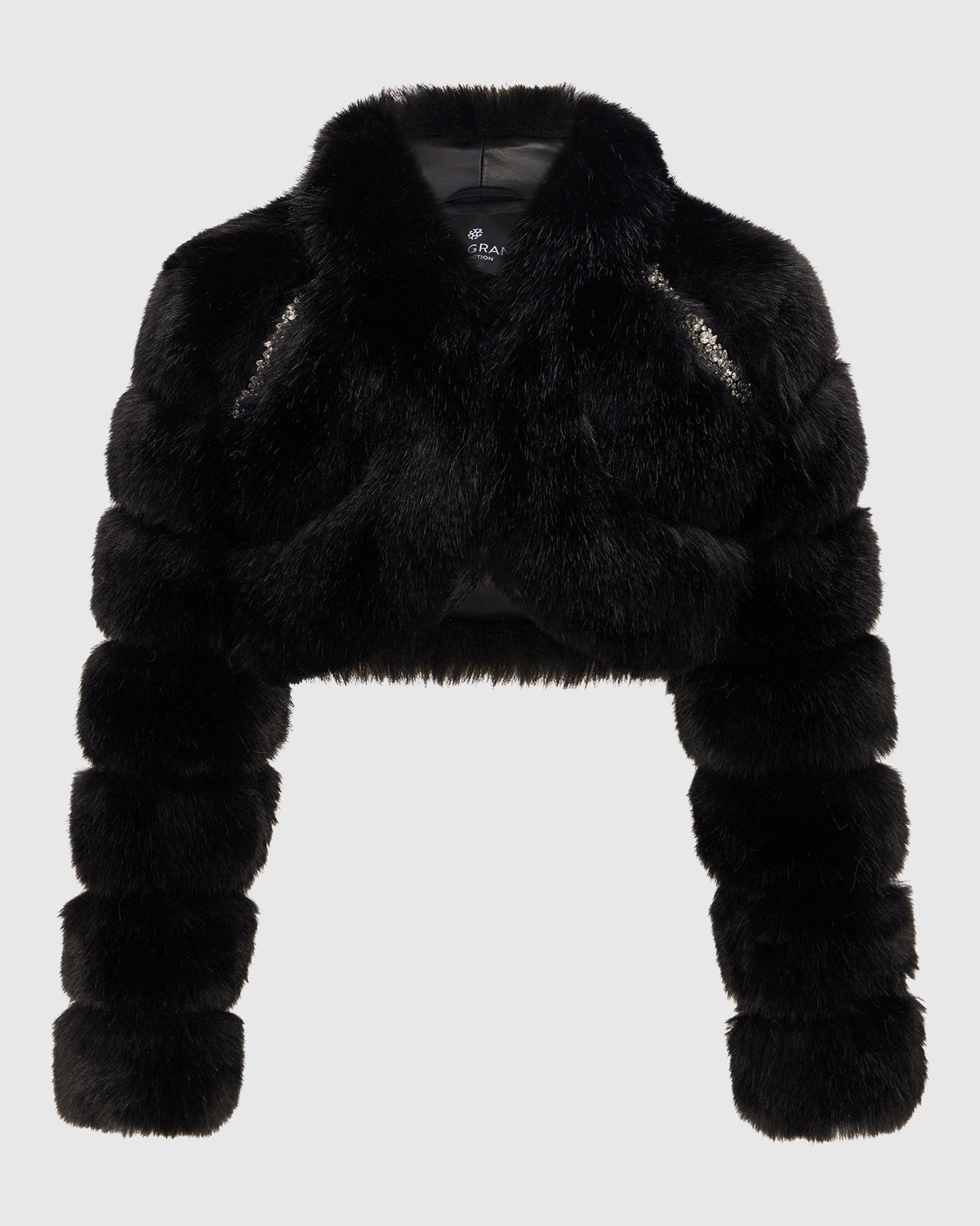 FUR-FREE FOX (FAUX FUR) BOLERO WITH RHINESTONES - BLACK