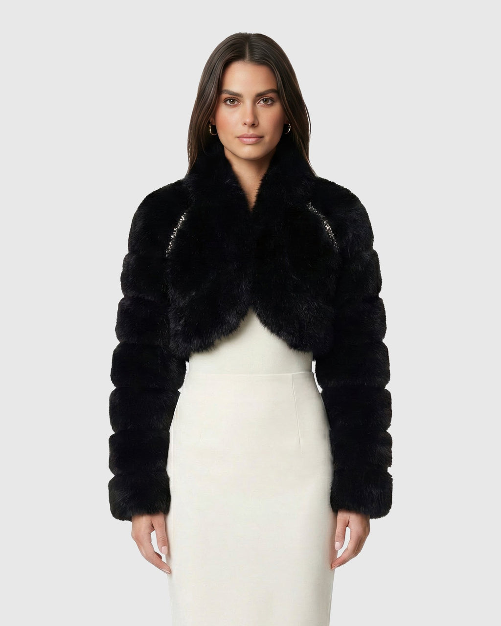 FUR-FREE FOX (FAUX FUR) BOLERO WITH RHINESTONES - BLACK