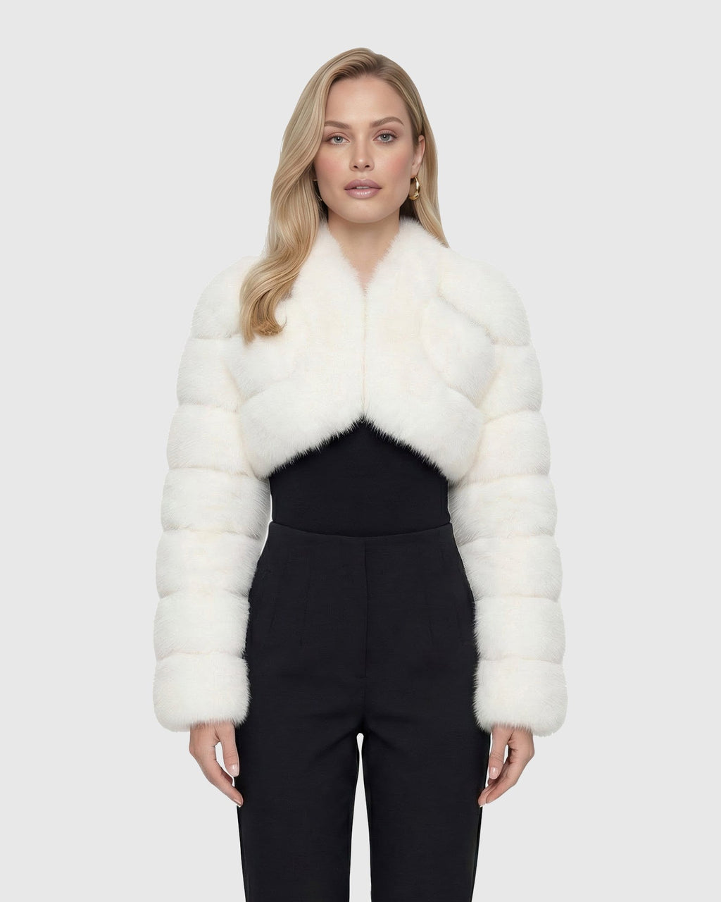 FUR-FREE FOX (FAUX FUR) BOLERO WITH RHINESTONES - WHITE