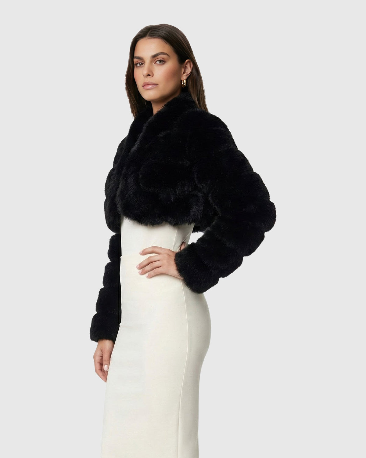 FUR-FREE FOX (FAUX FUR) BOLERO WITH RHINESTONES - BLACK