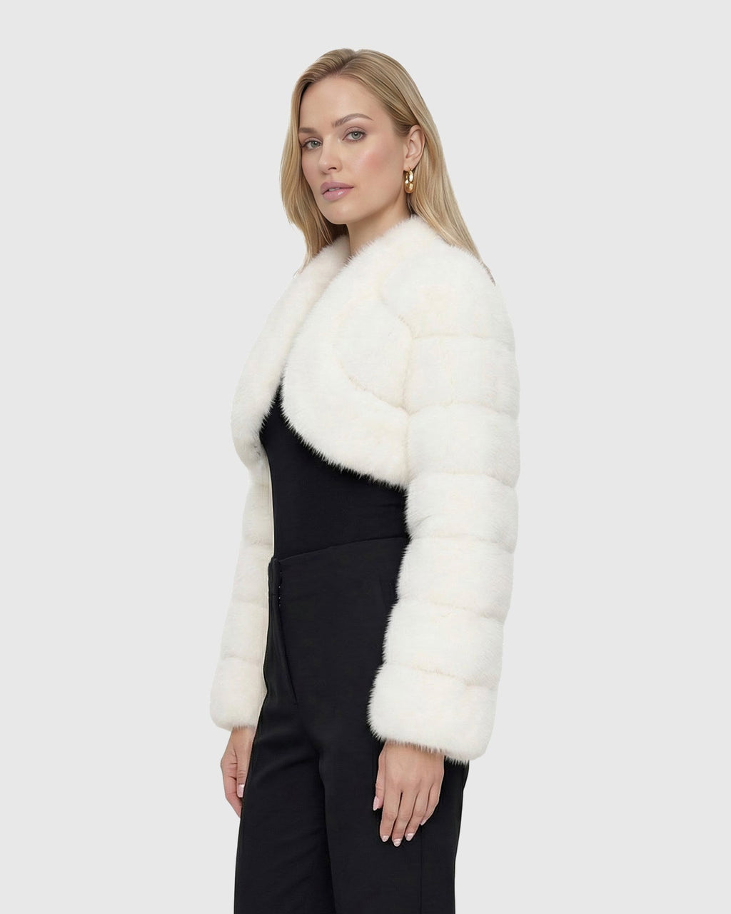 FUR-FREE FOX (FAUX FUR) BOLERO WITH RHINESTONES - WHITE