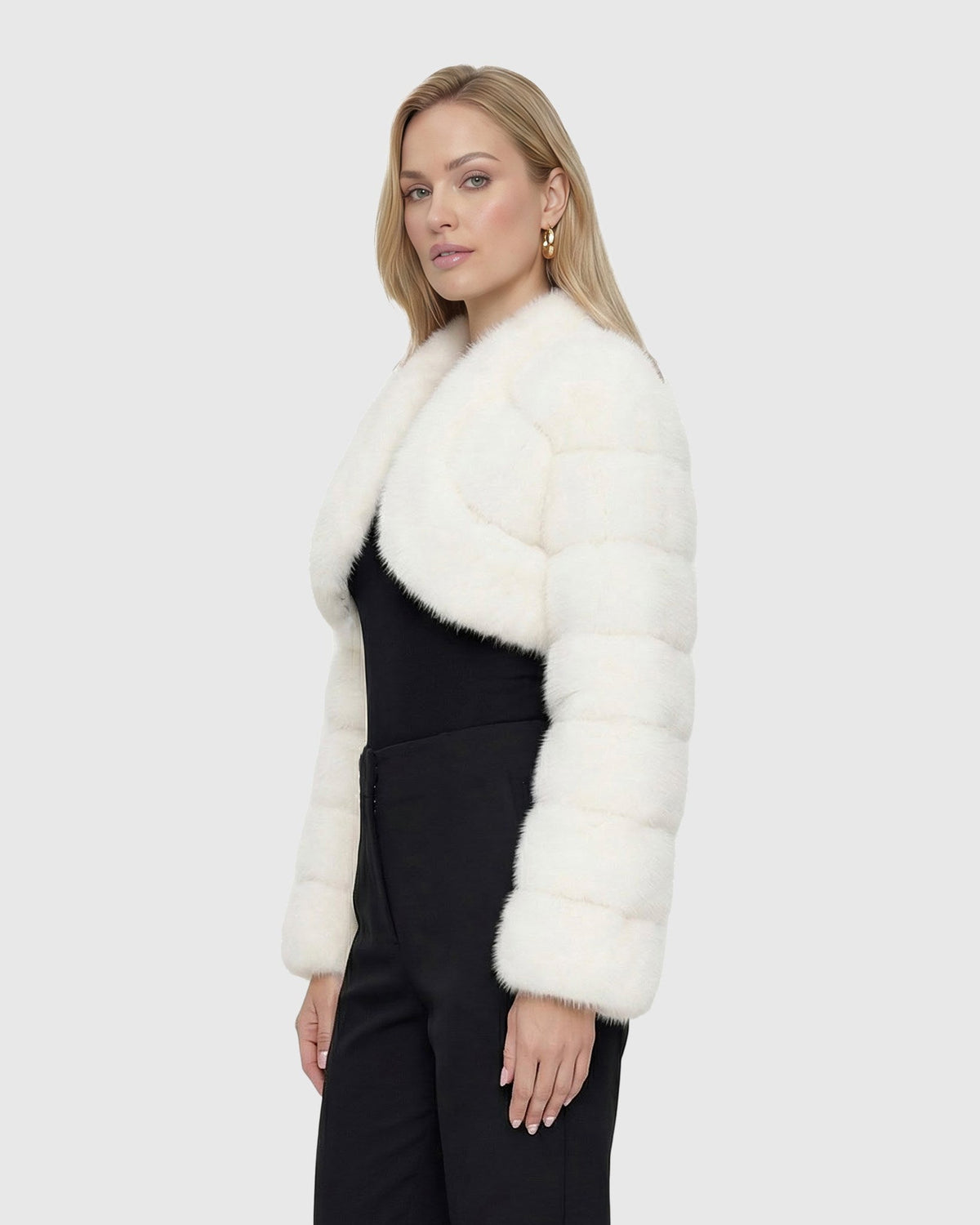 FUR-FREE FOX (FAUX FUR) BOLERO WITH RHINESTONES - WHITE