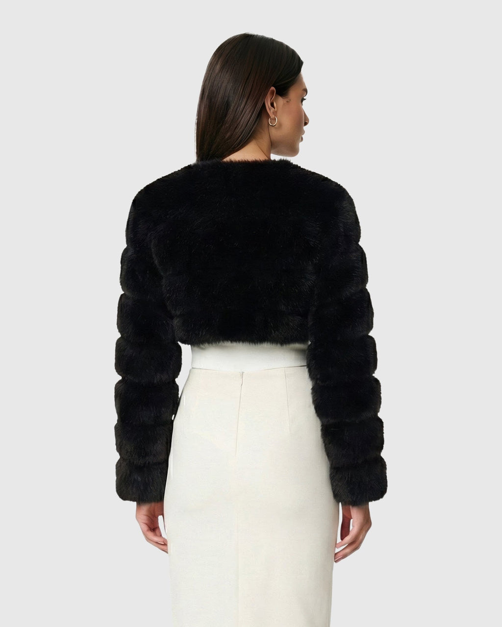 FUR-FREE FOX (FAUX FUR) BOLERO WITH RHINESTONES - BLACK