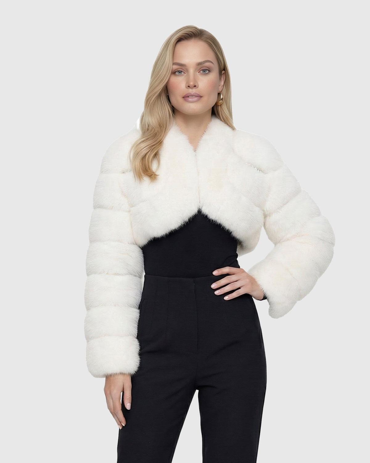 FUR-FREE FOX (FAUX FUR) BOLERO WITH RHINESTONES - WHITE