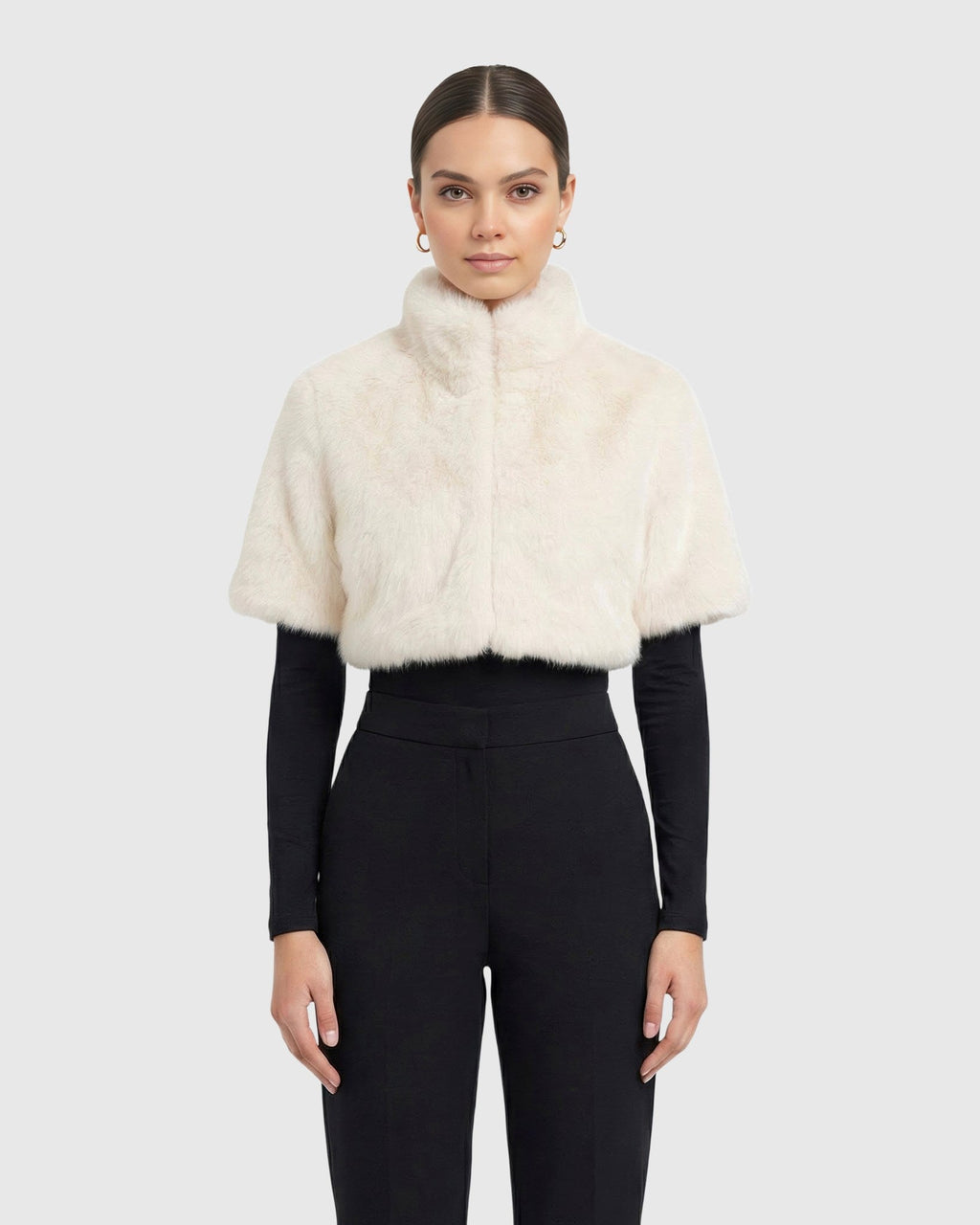FUR-FREE FOX (FAUX FUR) BOLERO, SHORT SLEEVES - WHITE