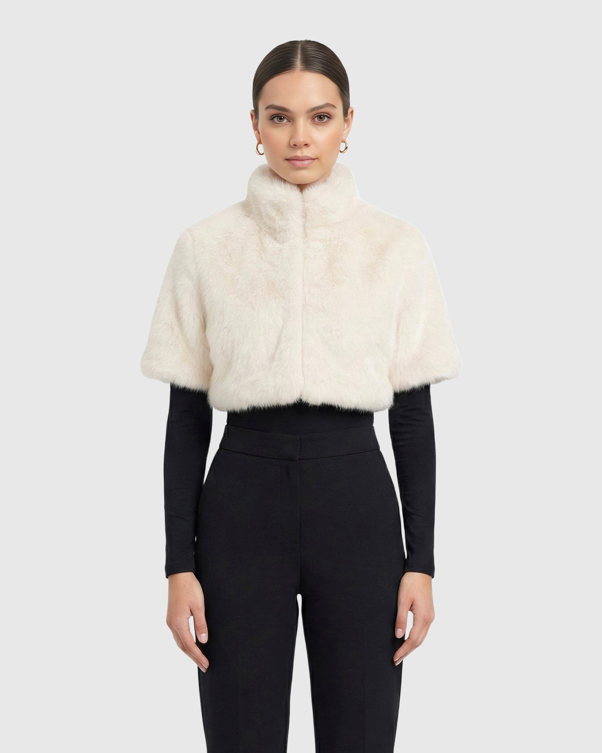 FUR-FREE FOX (FAUX FUR) BOLERO, SHORT SLEEVES - WHITE