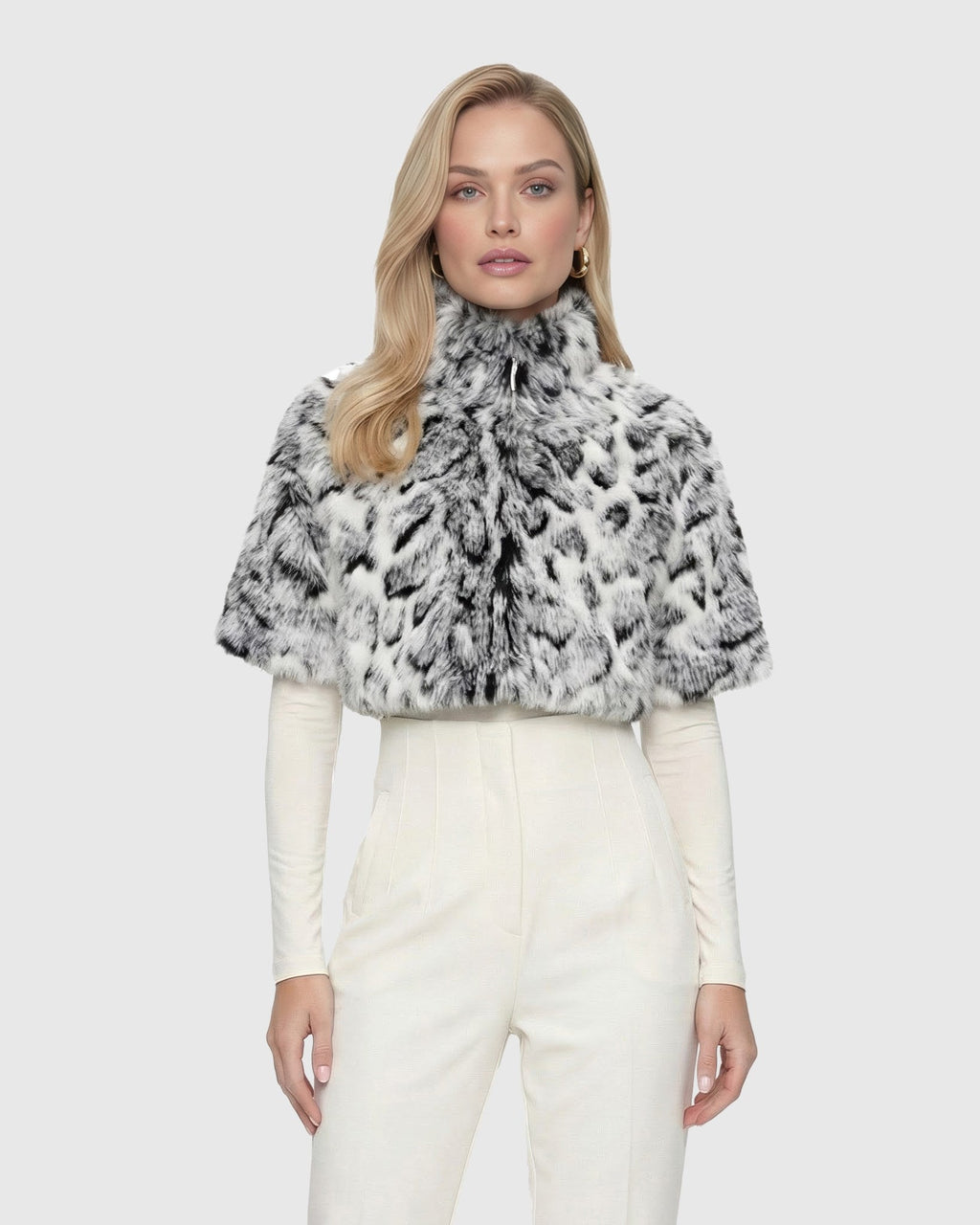 FUR-FREE FOX (FAUX FUR) BOLERO, SHORT SLEEVES - GRAY SNOW LPRD