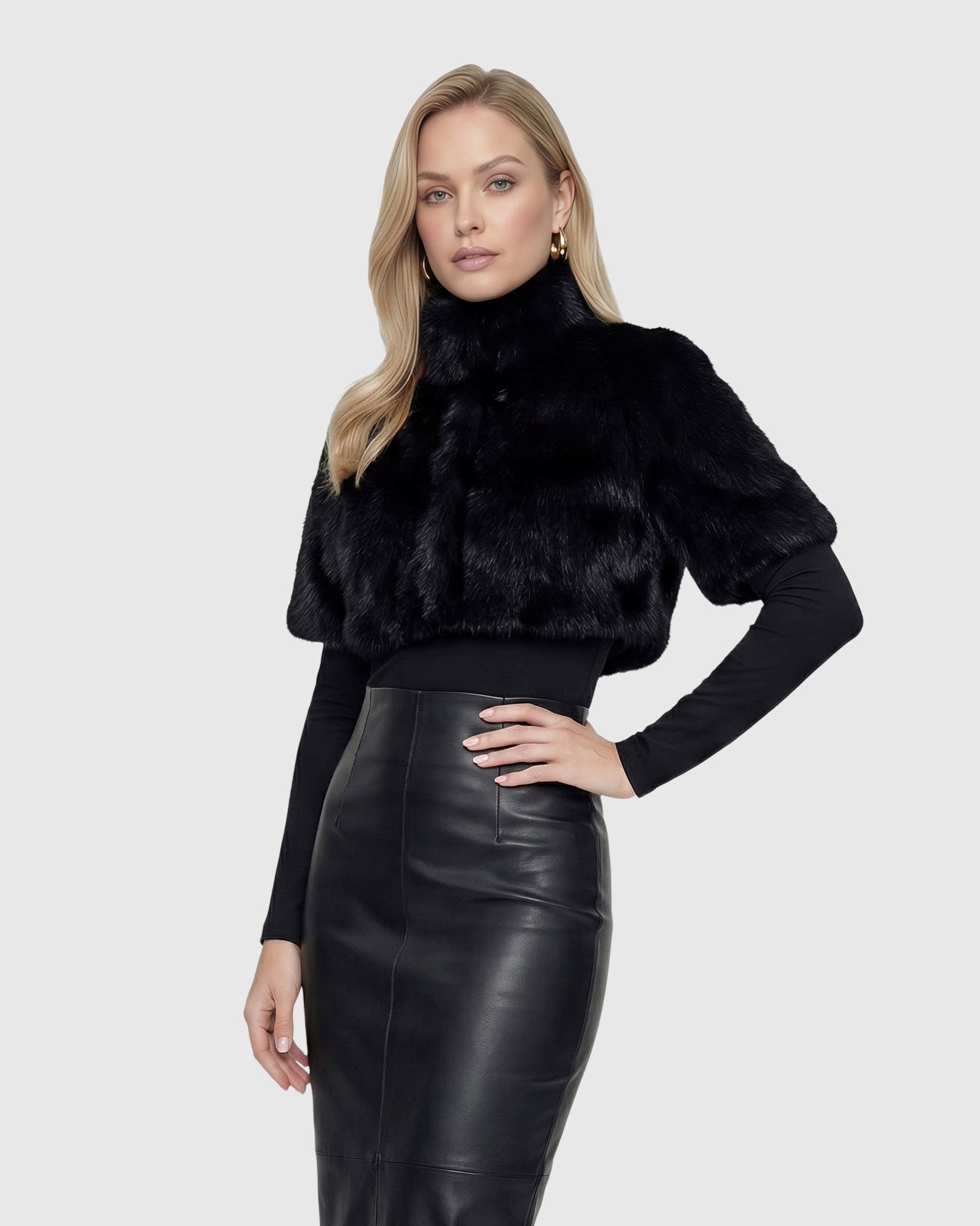 FUR-FREE FOX (FAUX FUR) BOLERO WITH SHORT SLEEVES