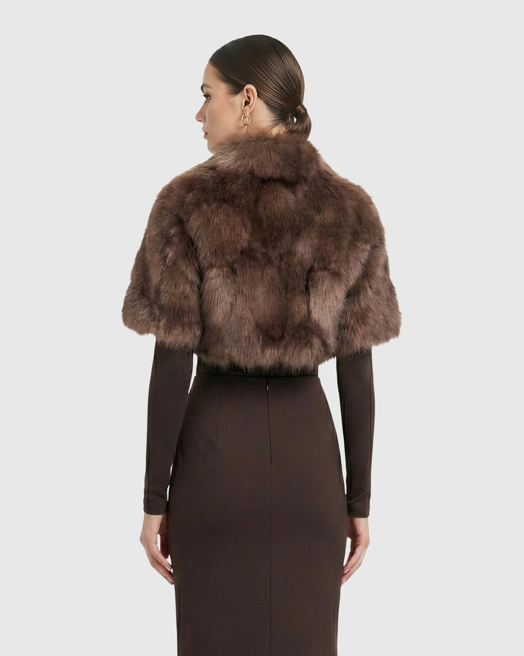 FUR-FREE FOX (FAUX FUR) BOLERO, SHORT SLEEVES - BROWN