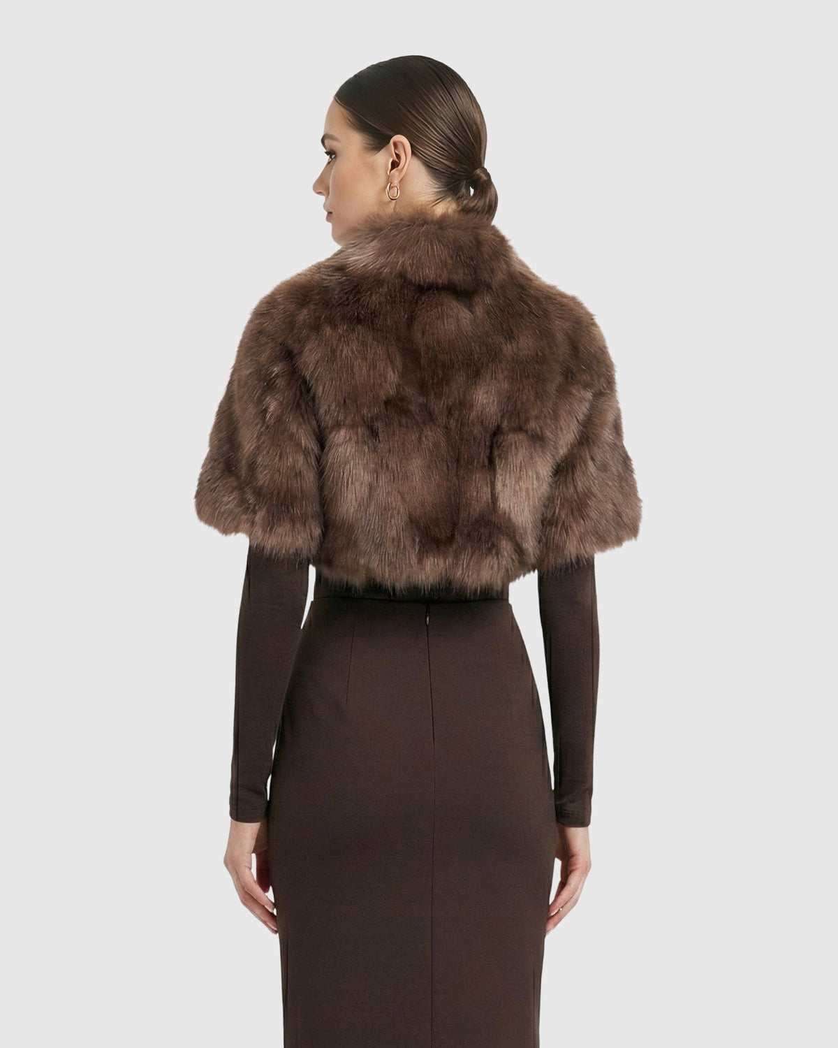 FUR-FREE FOX (FAUX FUR) BOLERO, SHORT SLEEVES - BROWN