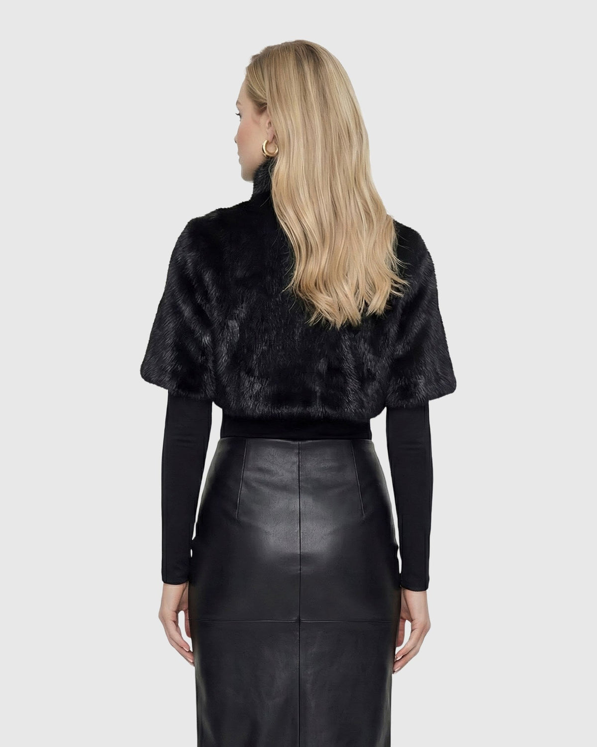 FUR-FREE FOX (FAUX FUR) BOLERO, SHORT SLEEVES - BLACK