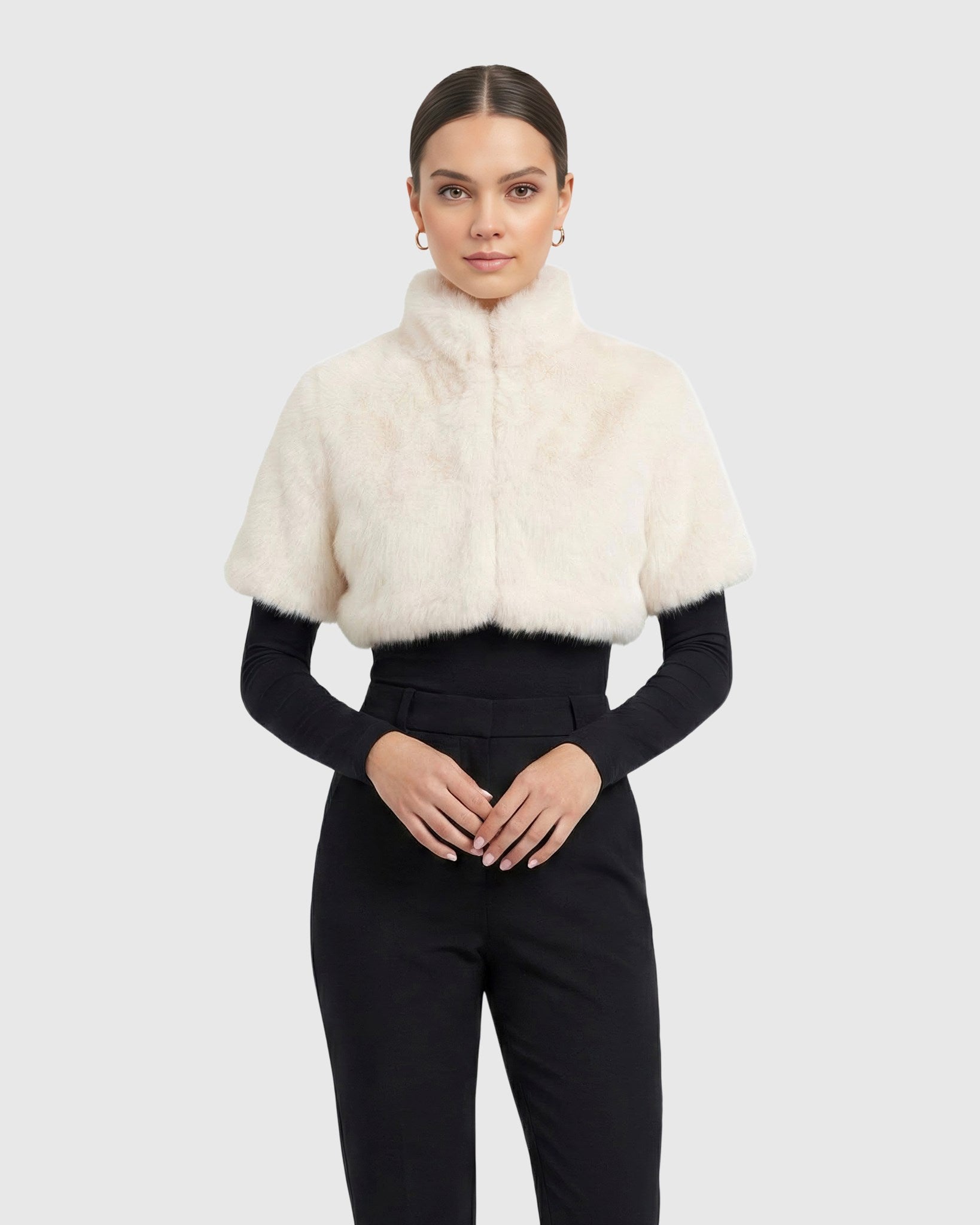 FUR-FREE FOX (FAUX FUR) BOLERO WITH SHORT SLEEVES
