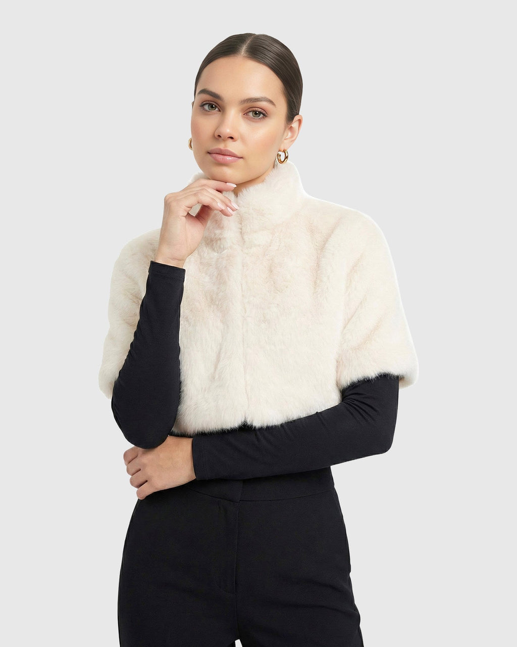 FUR-FREE FOX (FAUX FUR) BOLERO, SHORT SLEEVES - WHITE