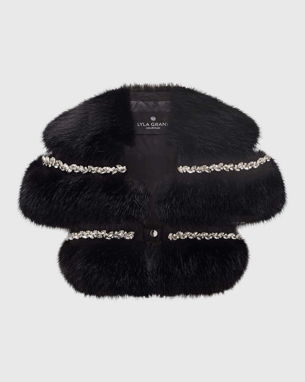 FUR-FREE FOX (FAUX FUR) STOLE WITH RHINESTONE INSERTS