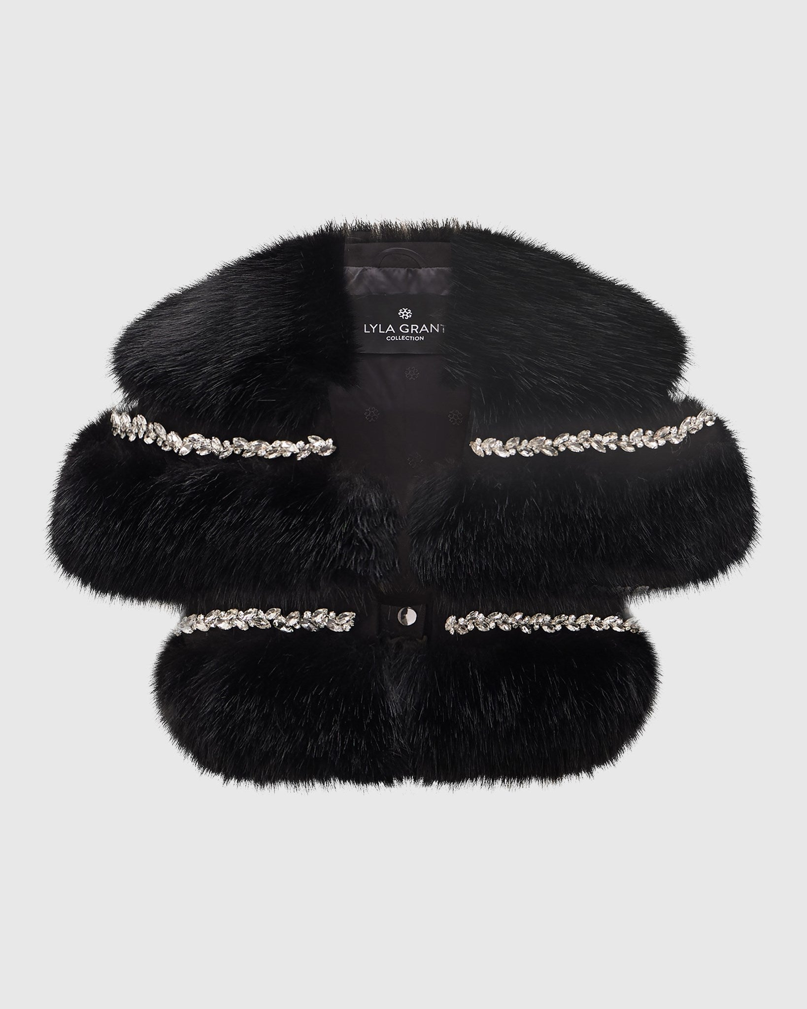 FUR-FREE FOX (FAUX FUR) STOLE WITH RHINESTONE INSERTS
