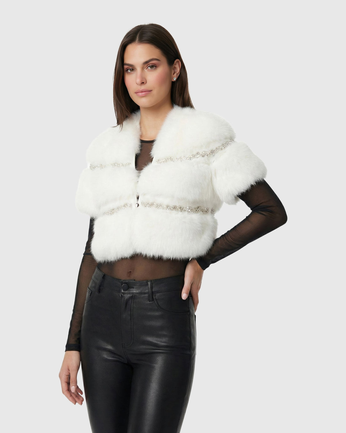 FUR-FREE FOX (FAUX FUR) STOLE WITH RHINESTONE INSERTS
