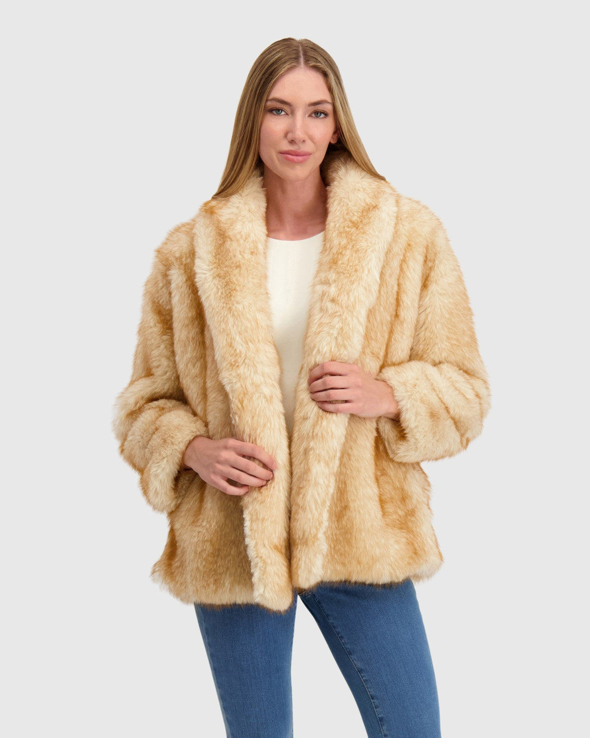FUR-FREE FOX (FAUX FUR) JACKET - GOLDTONE