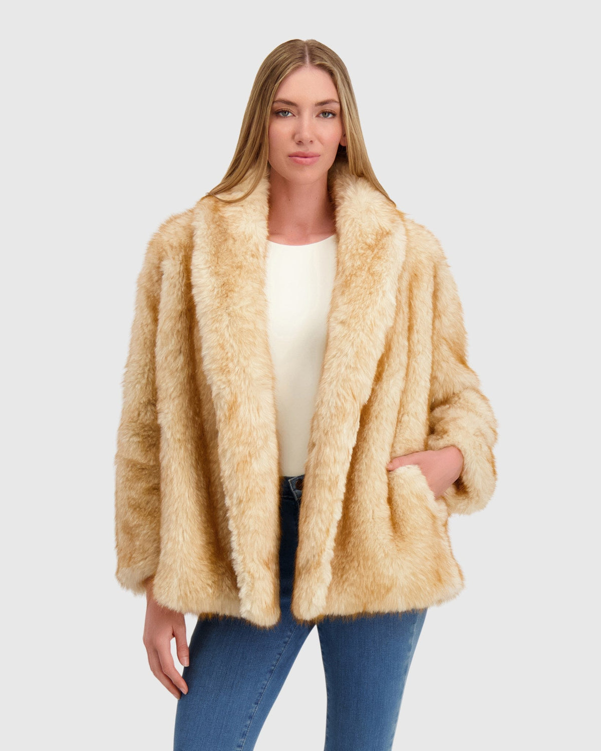 FUR-FREE FOX (FAUX FUR) JACKET - GOLDTONE