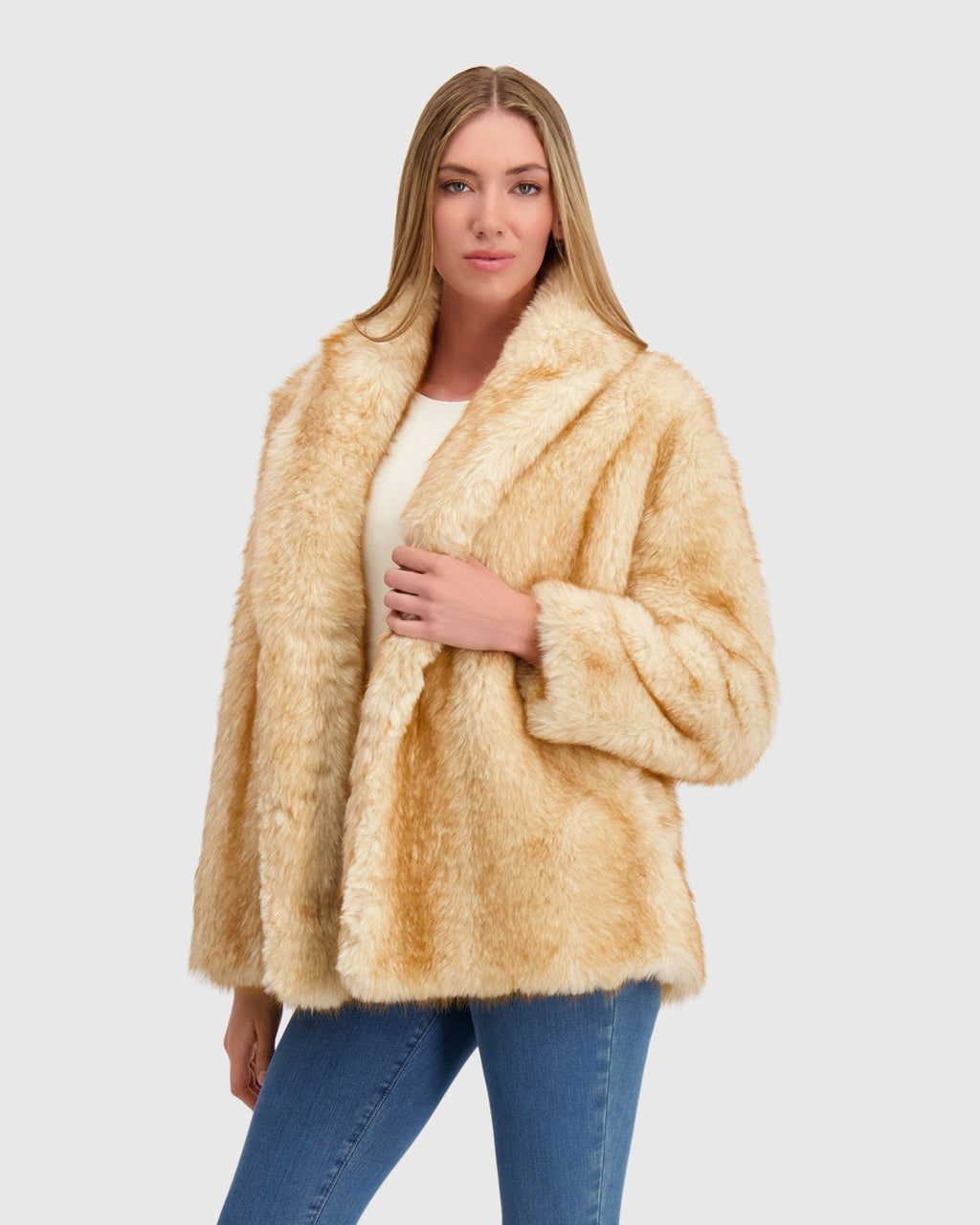 FUR-FREE FOX (FAUX FUR) JACKET - GOLDTONE
