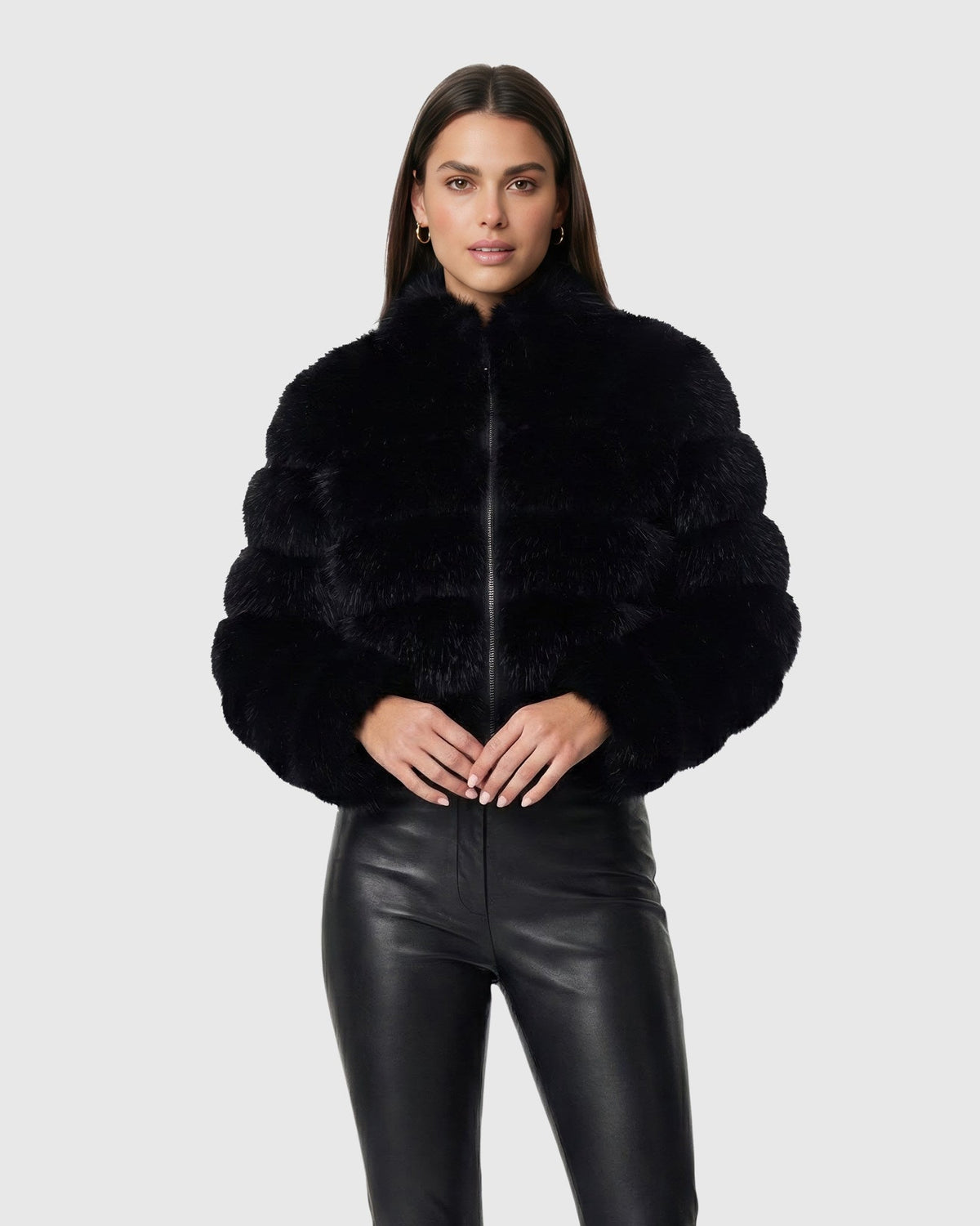 FUR-FREE FOX (FAUX FUR) REVERSIBLE JACKET - BLACK
