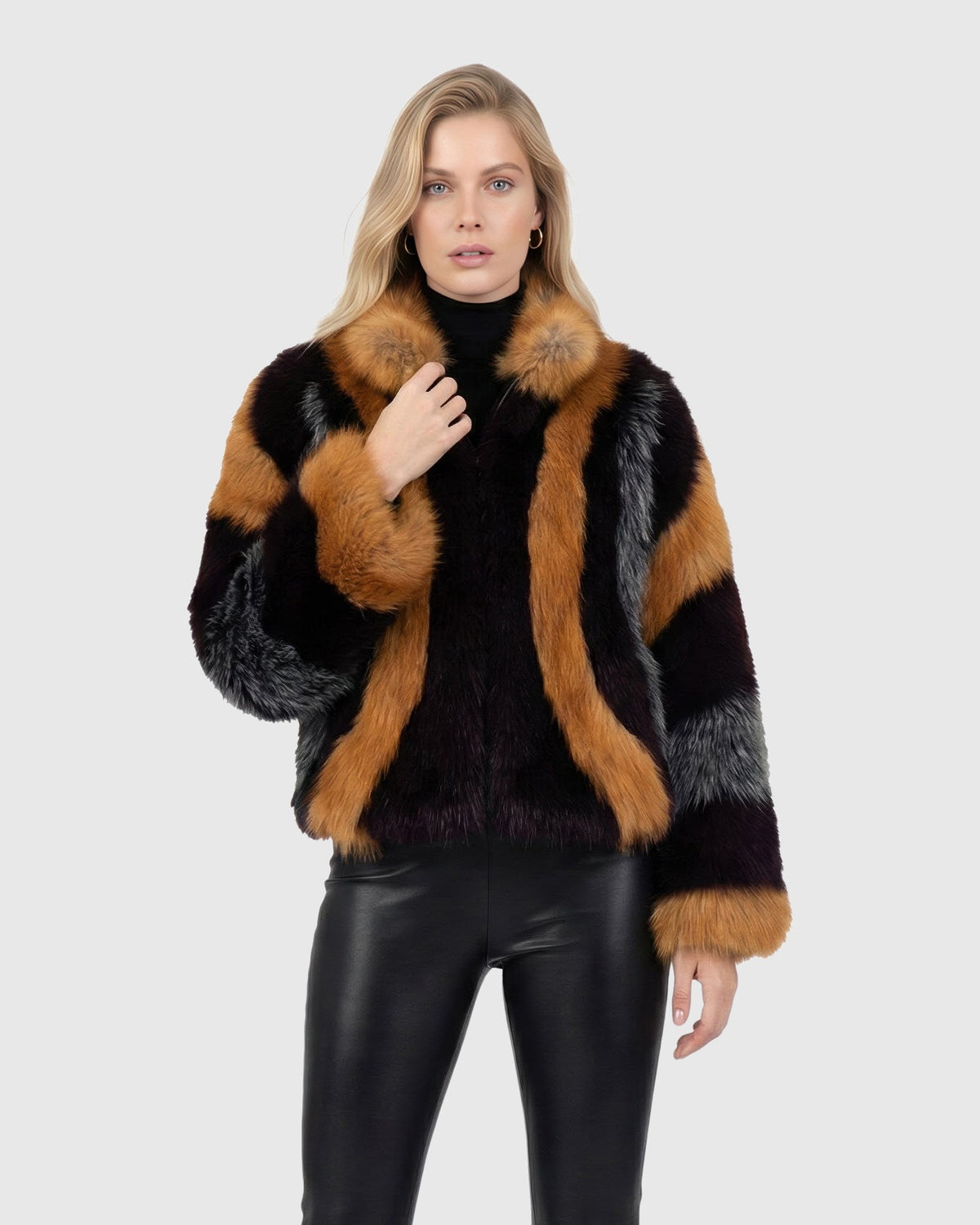 FUR-FREE FOX (FAUX FUR) JACKET - BROWN MULTI