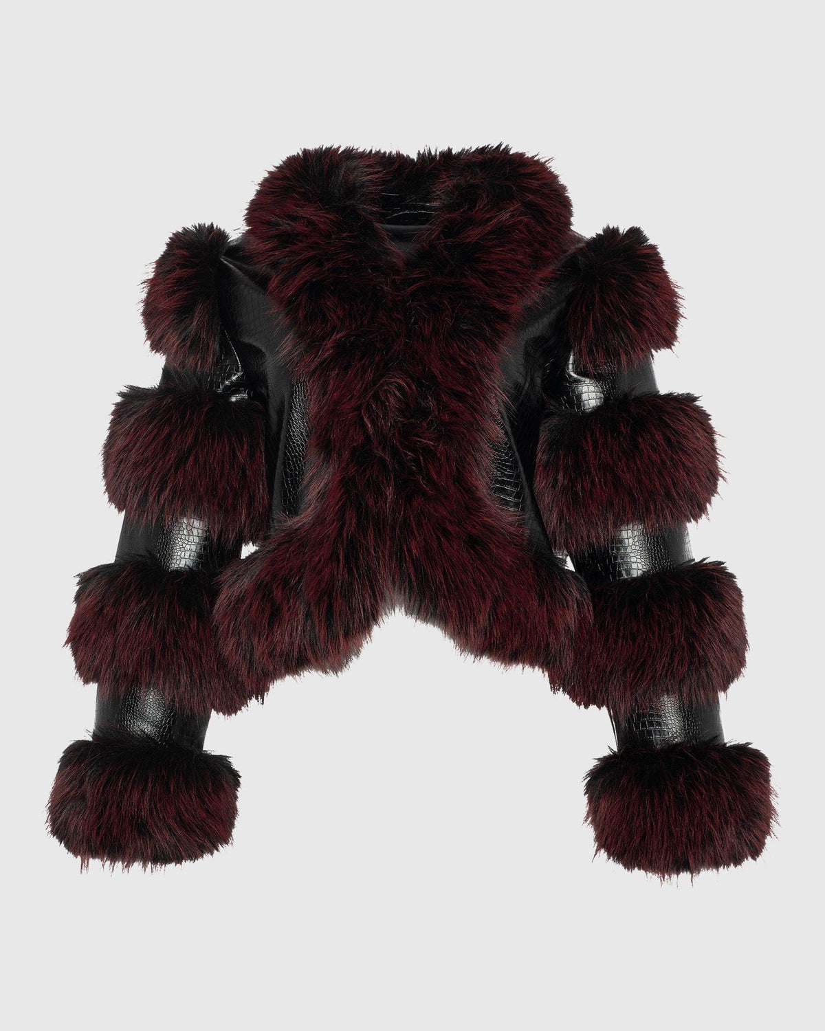 FUR-FREE FOX (PL) JACKET WITH LEATHER INSERTS - WINE/BLACK