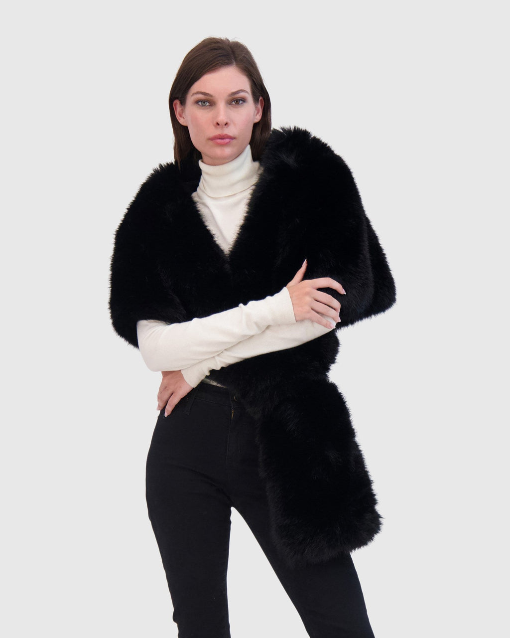 FUR-FREE FOX (FAUX FUR) STOLE - BLACK