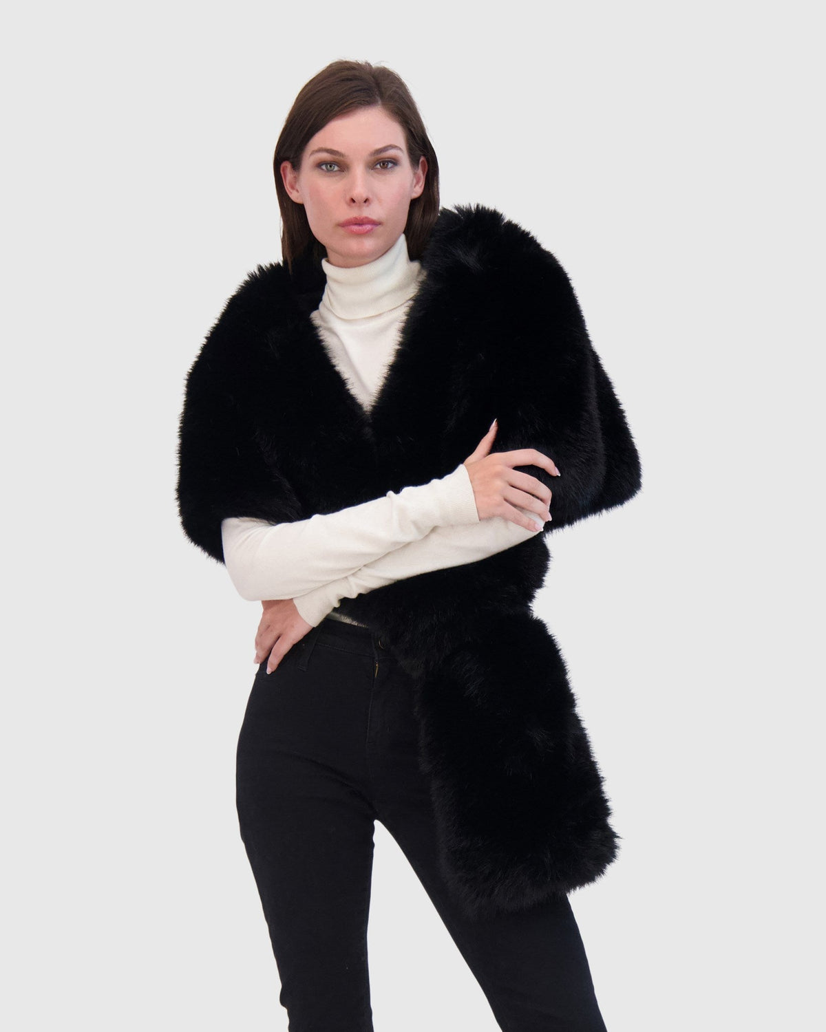 FUR-FREE FOX (FAUX FUR) STOLE - BLACK