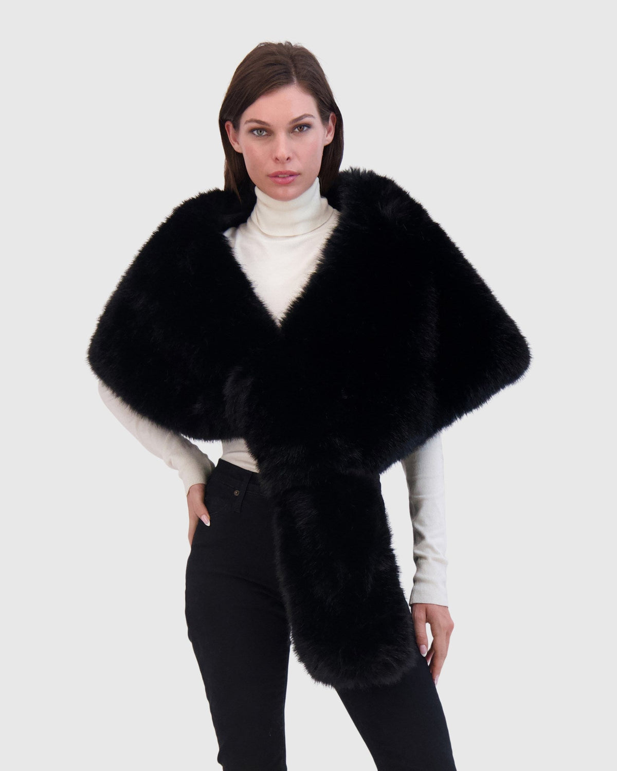 FUR-FREE FOX (FAUX FUR) STOLE - BLACK