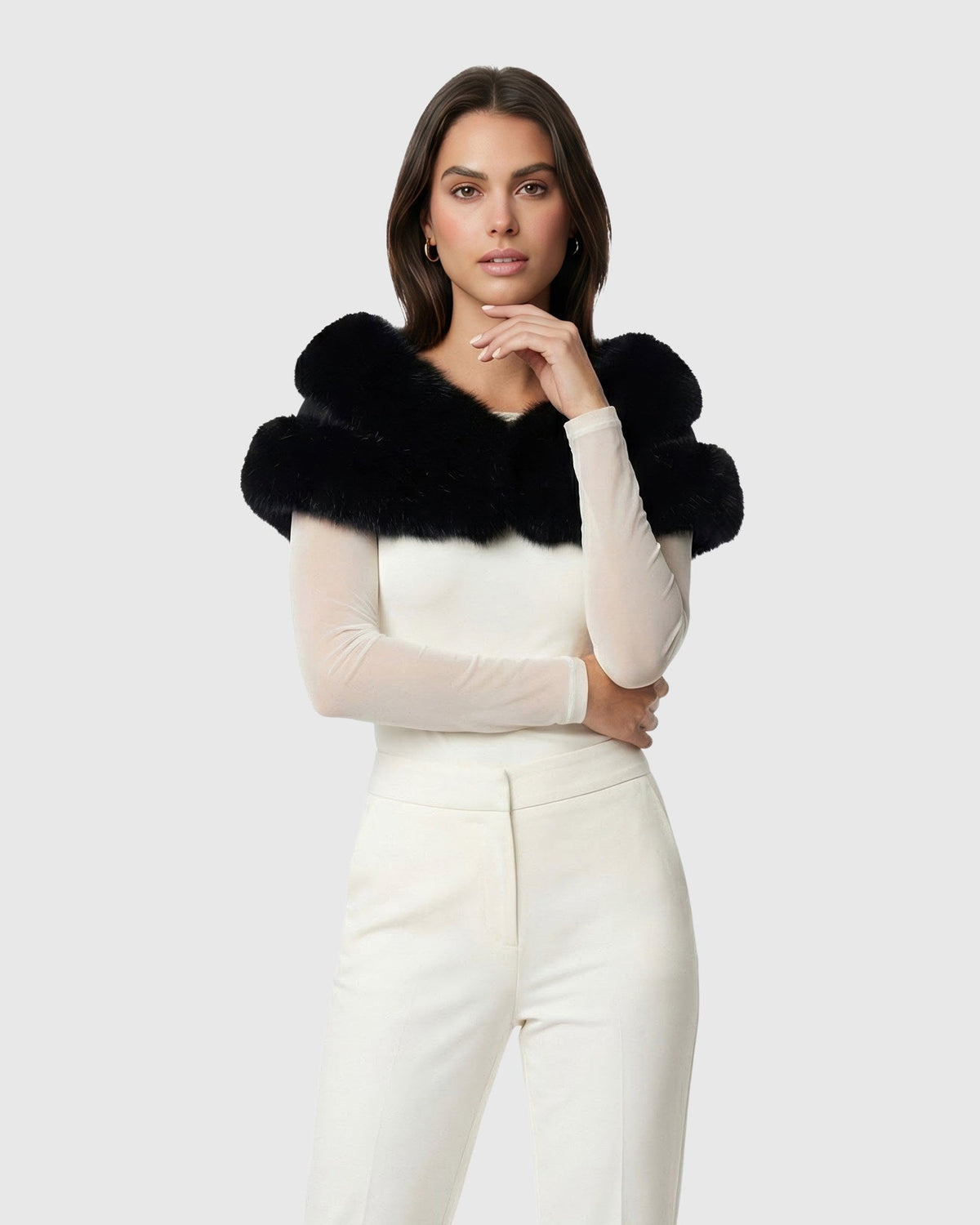 FUR-FREE FOX (FAUX FUR) STOLE WITH RHINESTONE INSERTS