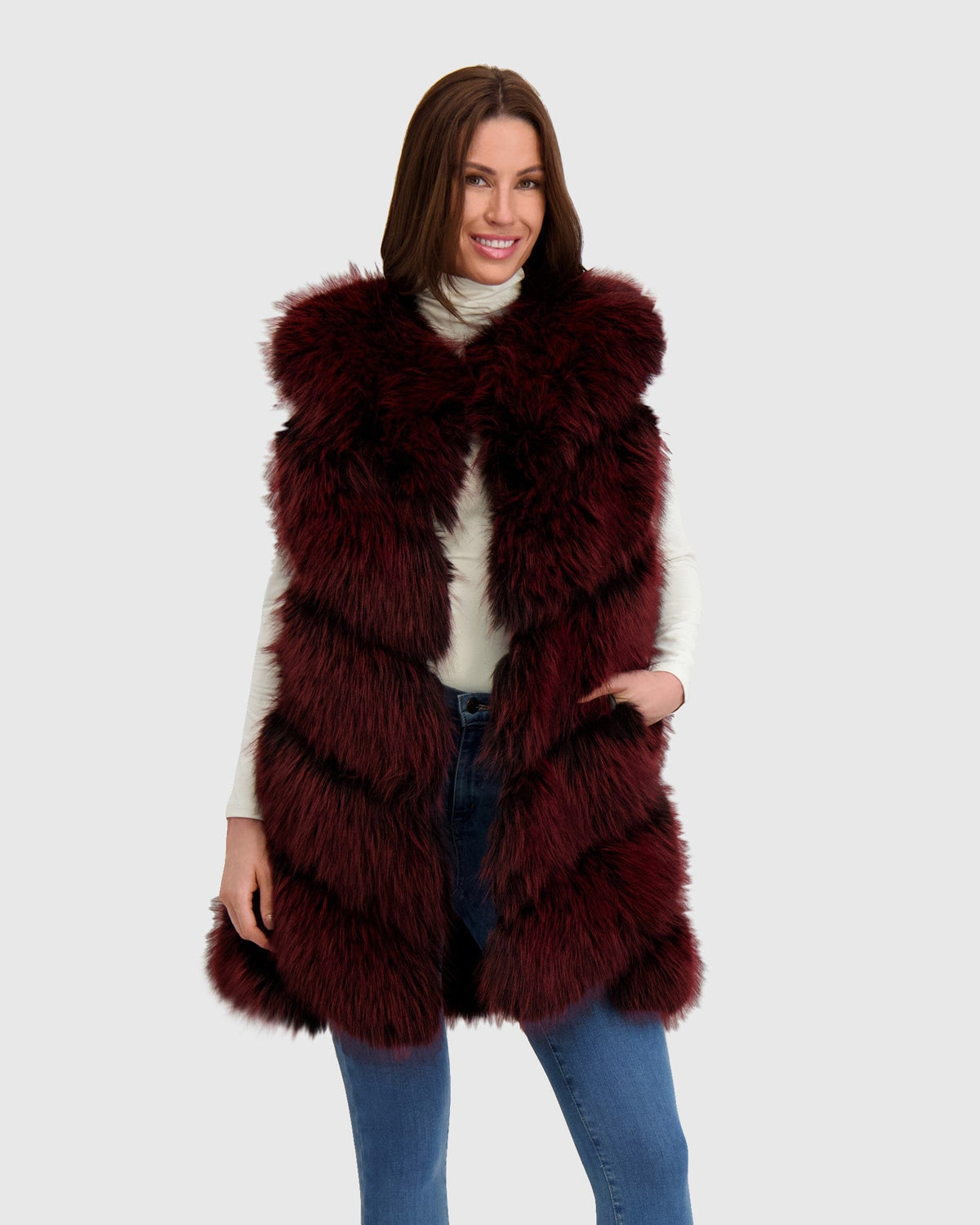 FUR-FREE FOX (FAUX FUR) VEST - WINE
