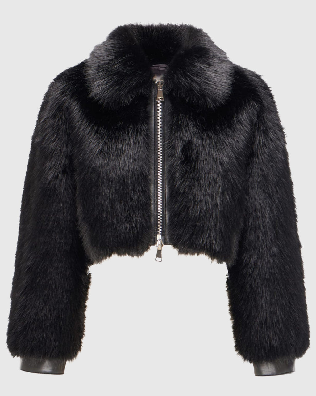 FUR-FREE FOX (FAUX FUR) ZIP BOLERO - BLACK/BLACK