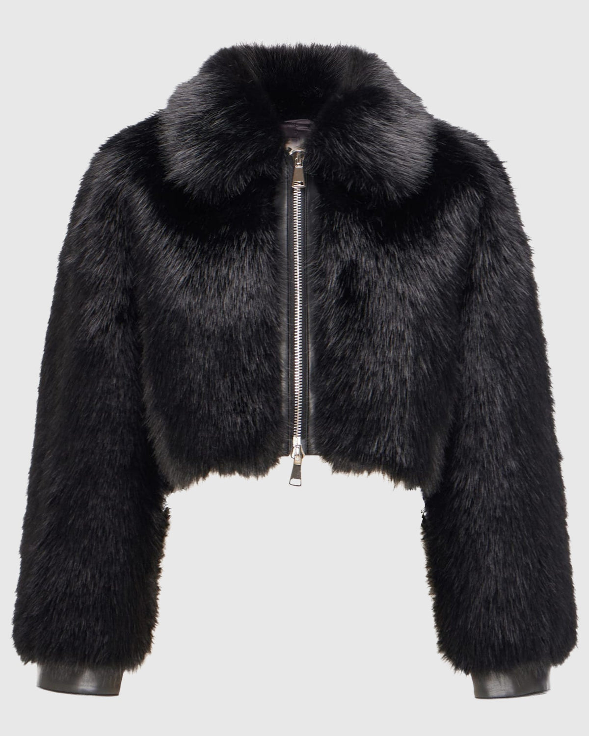 FUR-FREE FOX (FAUX FUR) ZIP BOLERO - BLACK/BLACK