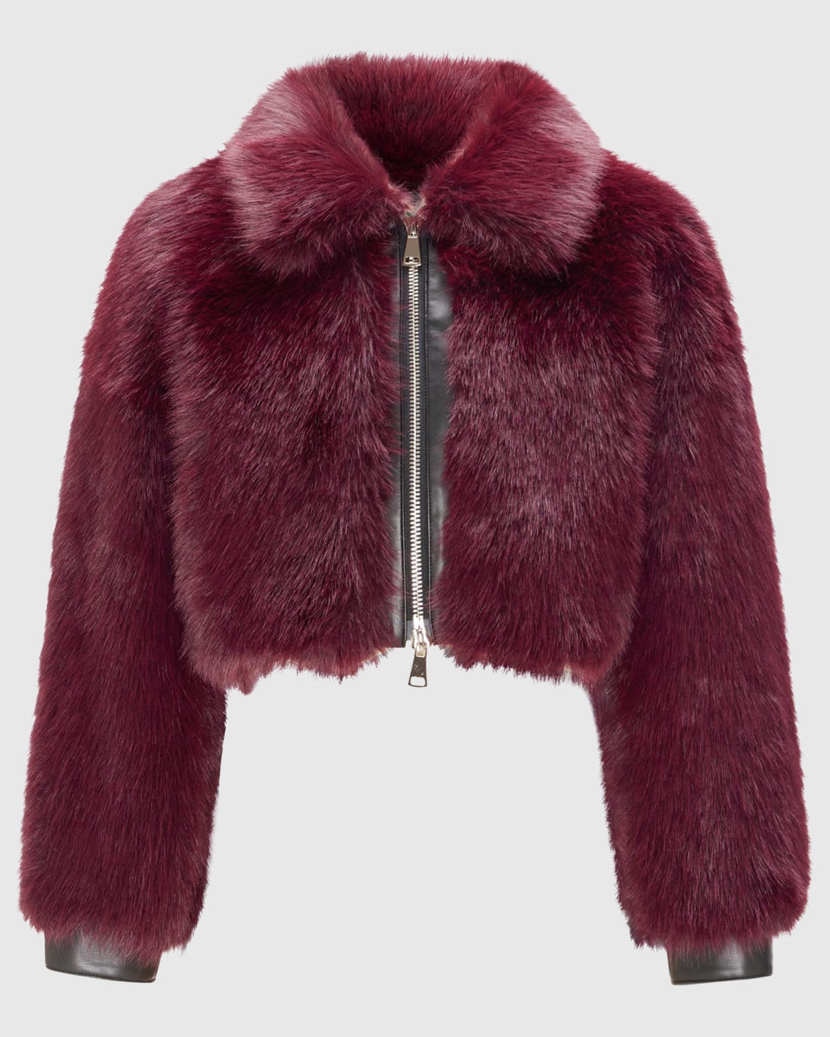 FUR-FREE FOX (FAUX FUR) ZIP BOLERO - WINE/BLACK