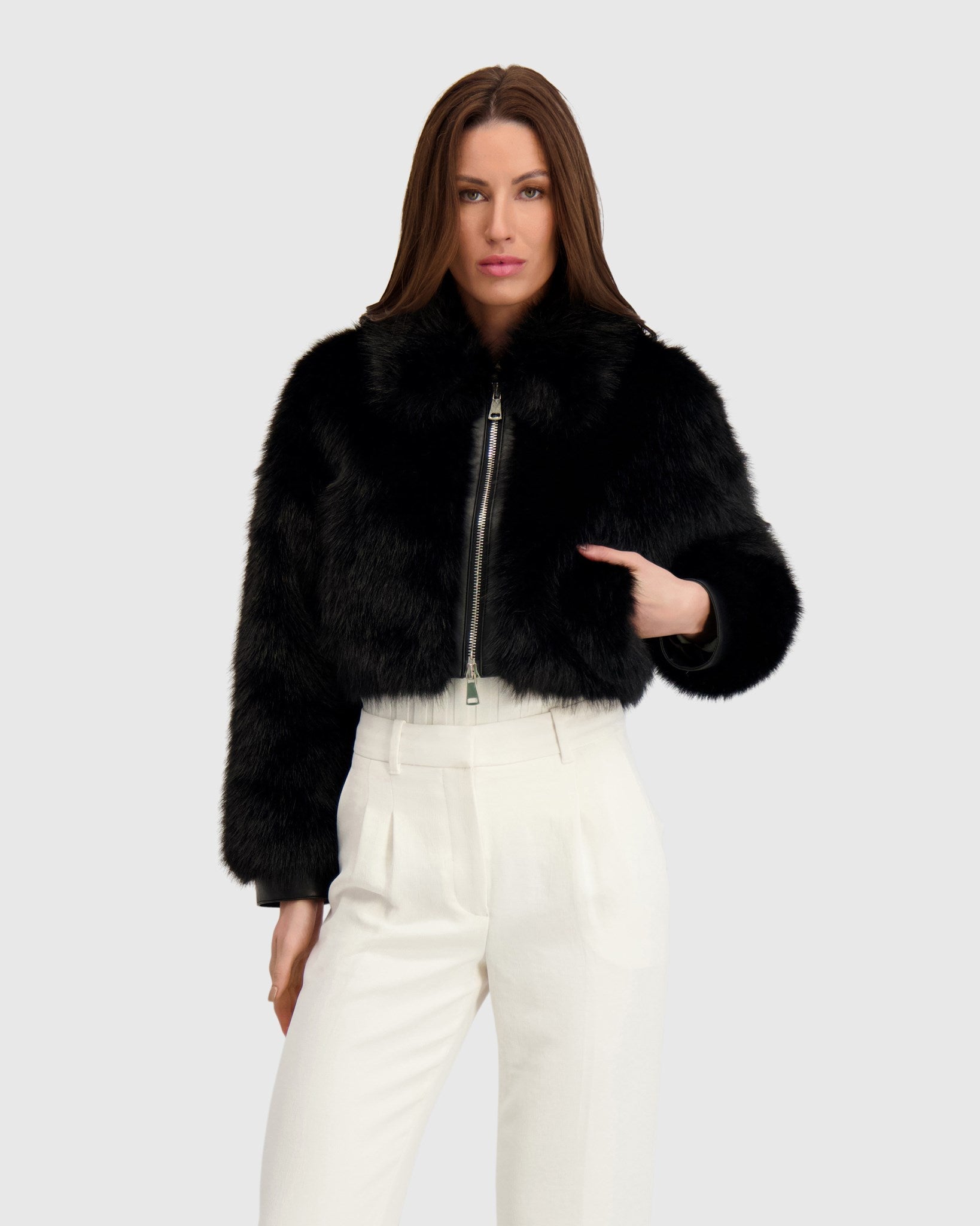 FUR-FREE FOX (FAUX FUR) ZIP BOLERO