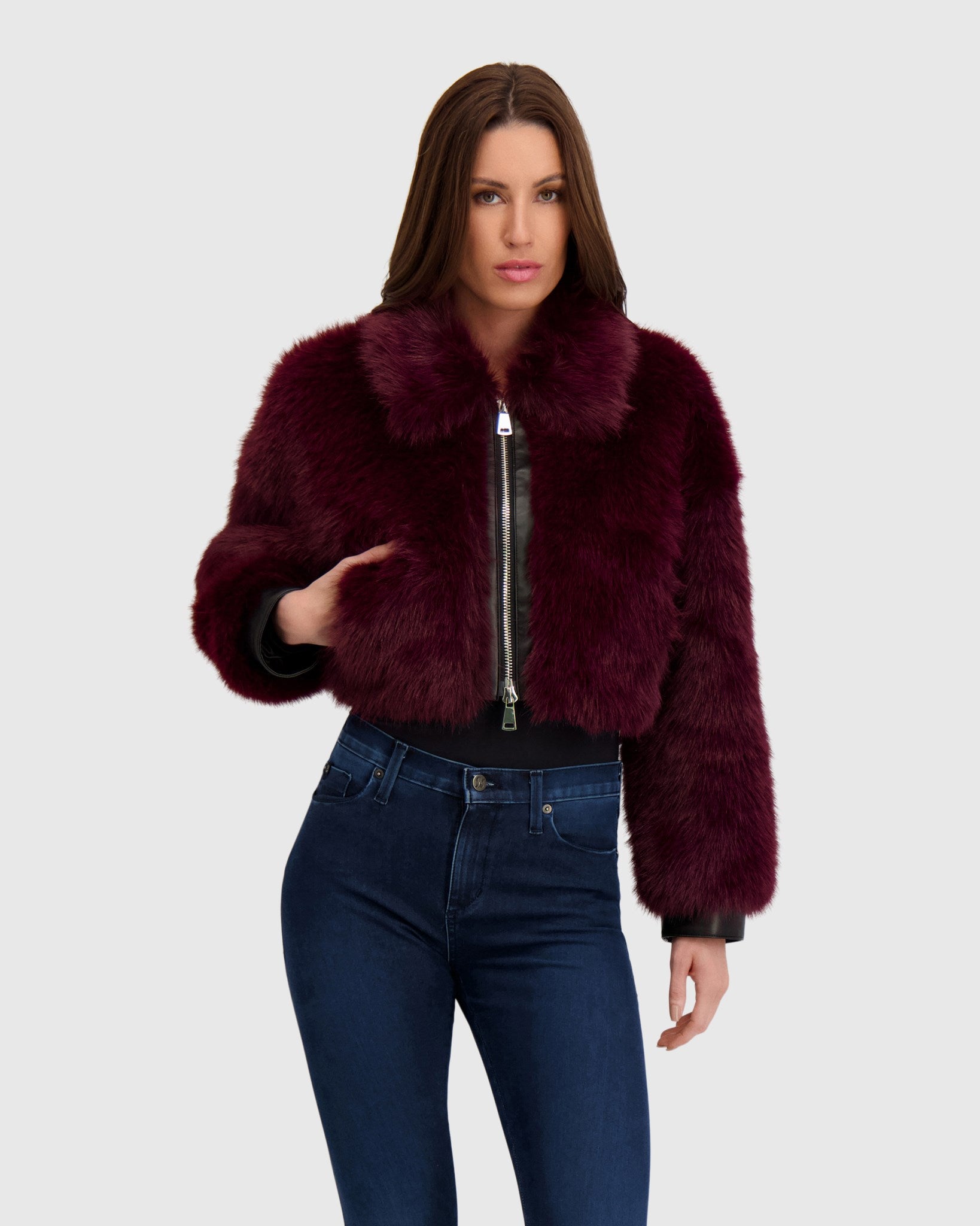 FUR-FREE FOX (FAUX FUR) ZIP BOLERO