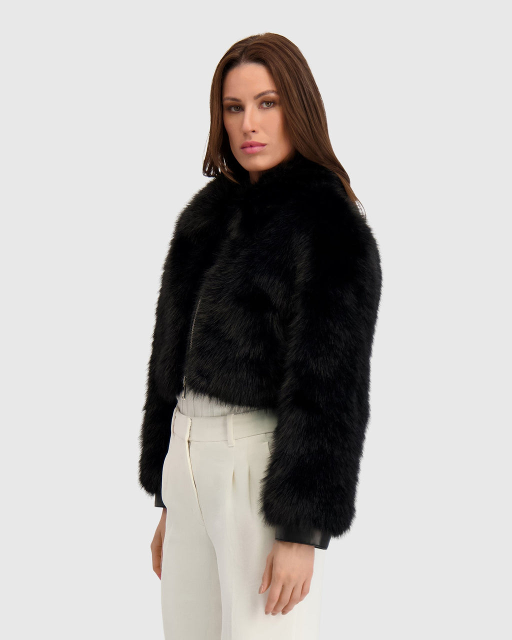 FUR-FREE FOX (FAUX FUR) ZIP BOLERO