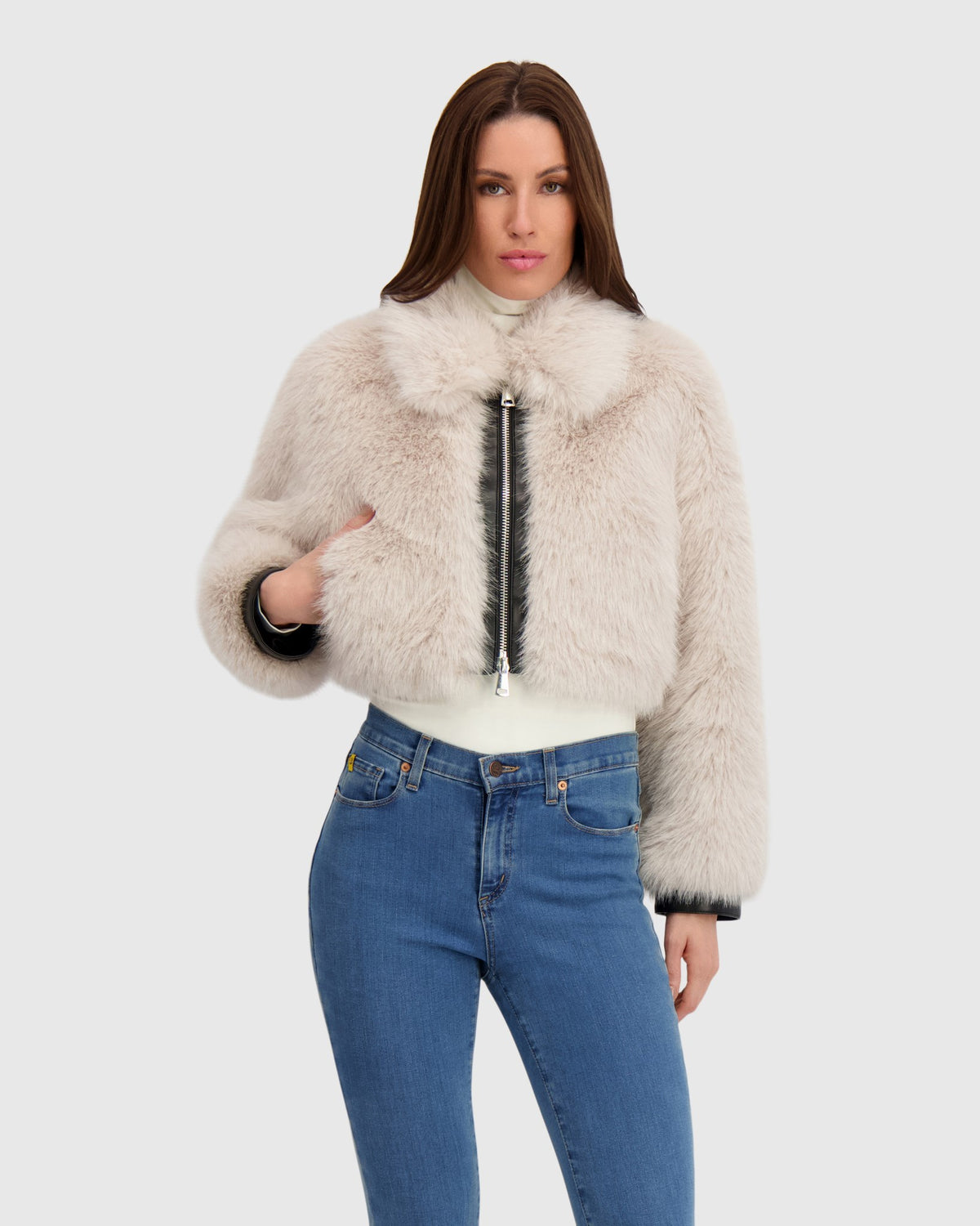 FUR-FREE FOX (FAUX FUR) ZIP BOLERO