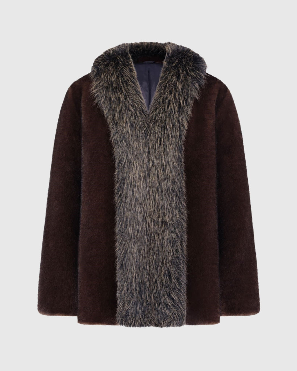 FUR-FREE FOX & MINK (FAUX FUR) JACKET - DARK BROWN