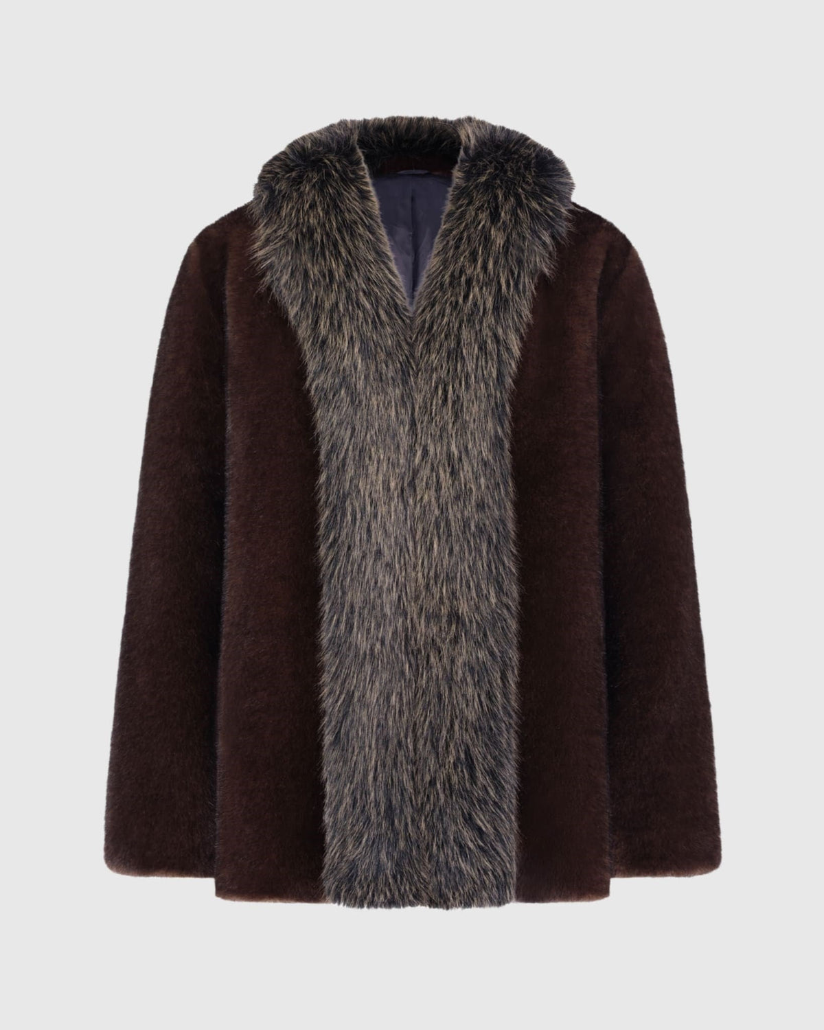 FUR-FREE FOX & MINK (FAUX FUR) JACKET - DARK BROWN