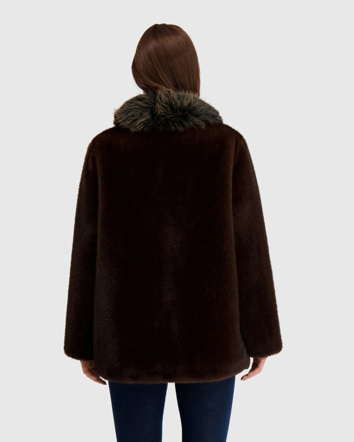 FUR-FREE FOX & MINK (FAUX FUR) JACKET - DARK BROWN