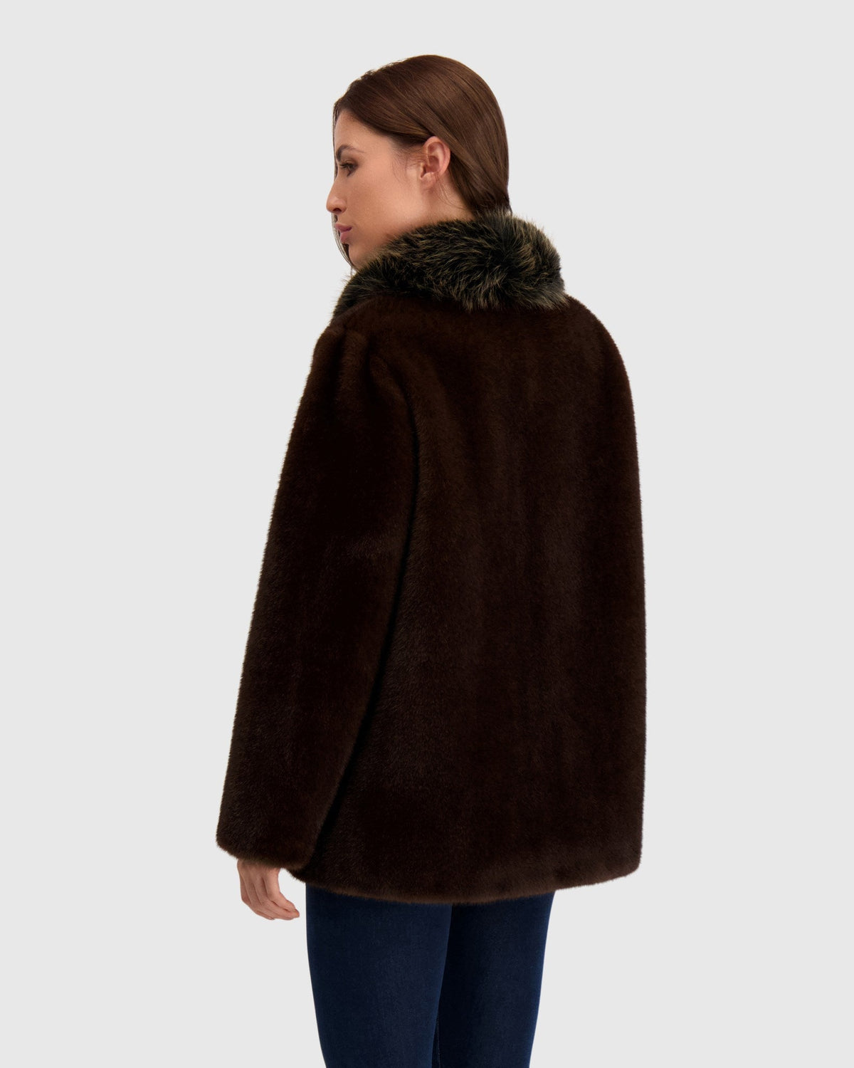 FUR-FREE FOX & MINK (FAUX FUR) JACKET - DARK BROWN